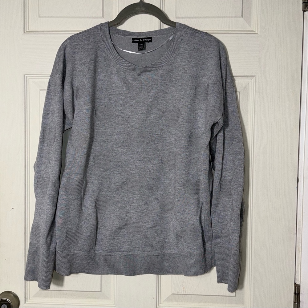 Cable & Gauge Heart Pattern Gray Sweater Sz Large